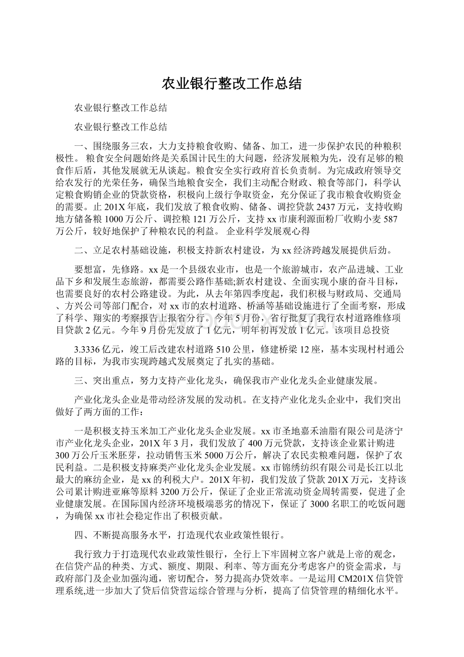 农业银行整改工作总结.docx