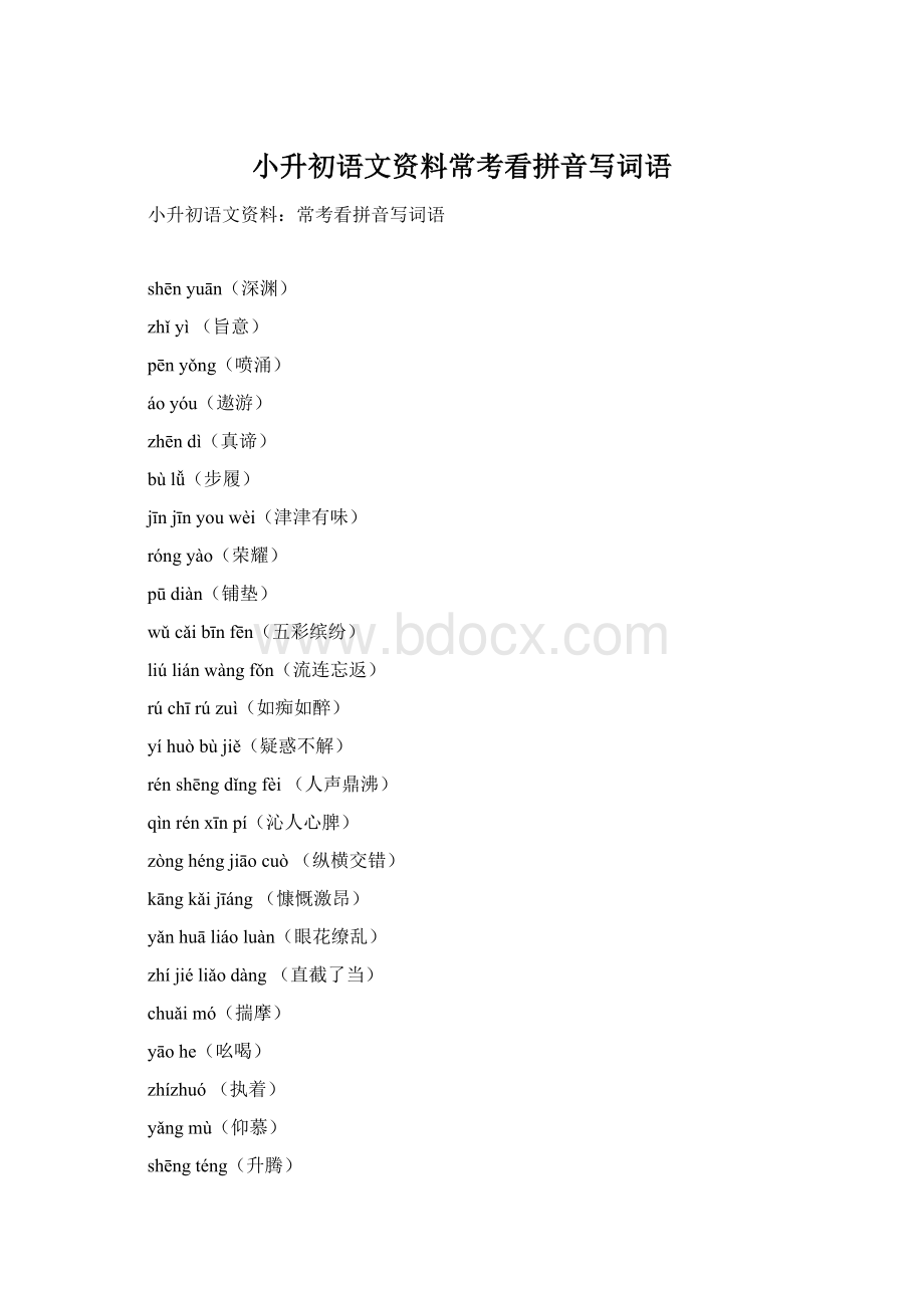 小升初语文资料常考看拼音写词语Word格式文档下载.docx