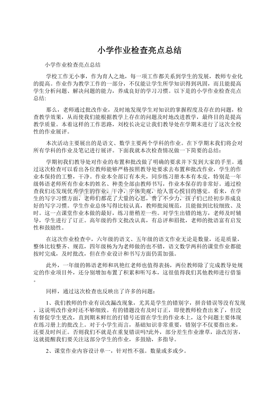 小学作业检查亮点总结文档格式.docx