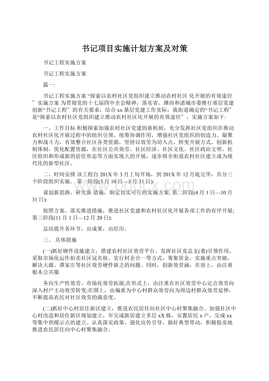 书记项目实施计划方案及对策.docx_第1页