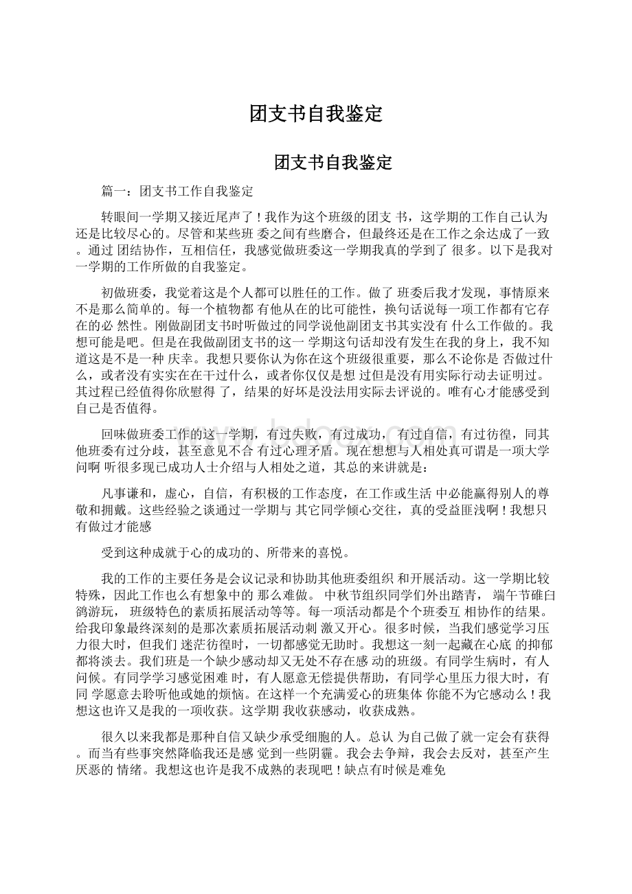 团支书自我鉴定Word格式.docx_第1页