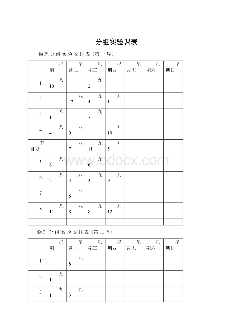 分组实验课表.docx