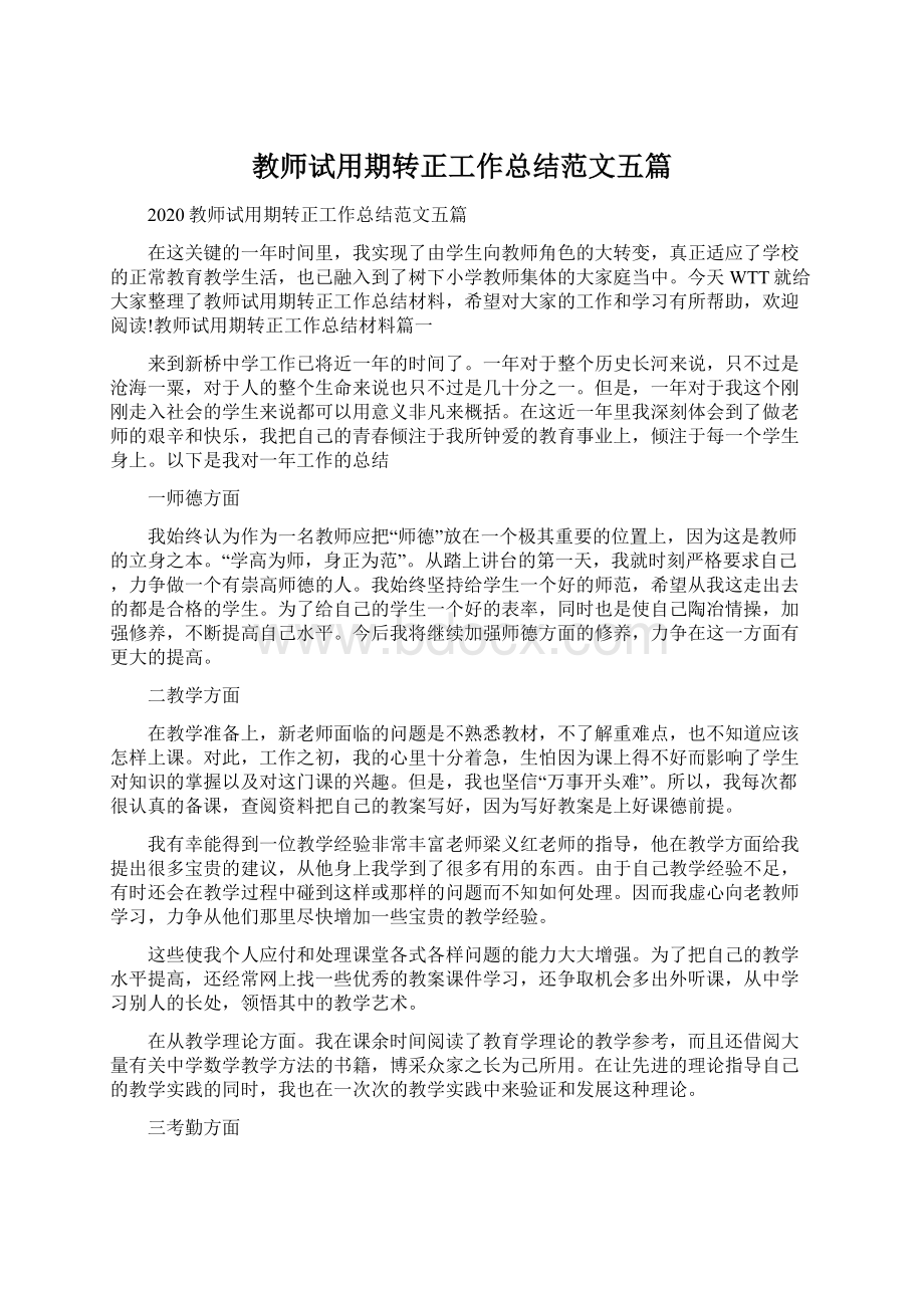 教师试用期转正工作总结范文五篇.docx