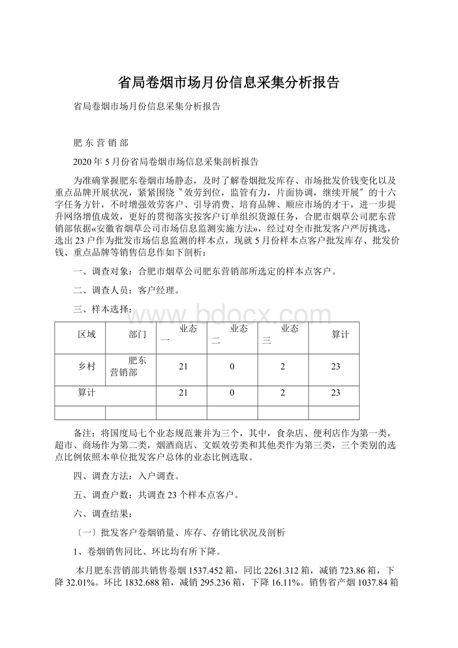 省局卷烟市场月份信息采集分析报告.docx_第1页