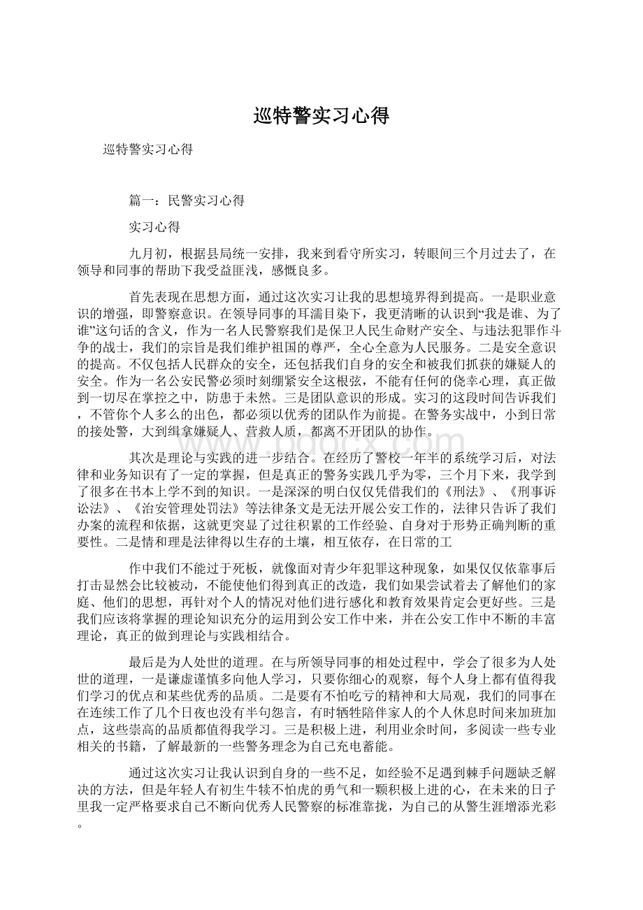 巡特警实习心得.docx