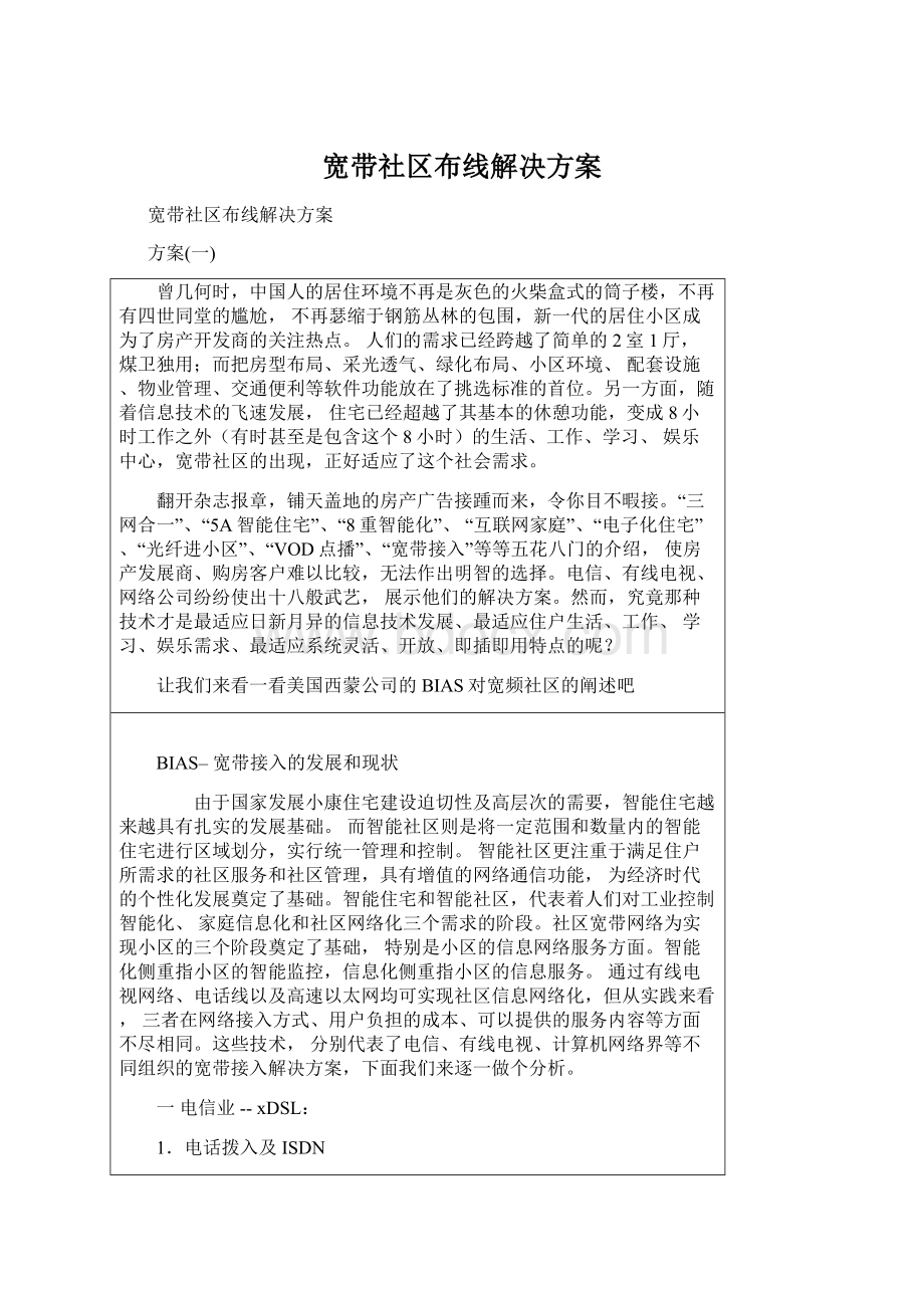 宽带社区布线解决方案Word文档格式.docx_第1页