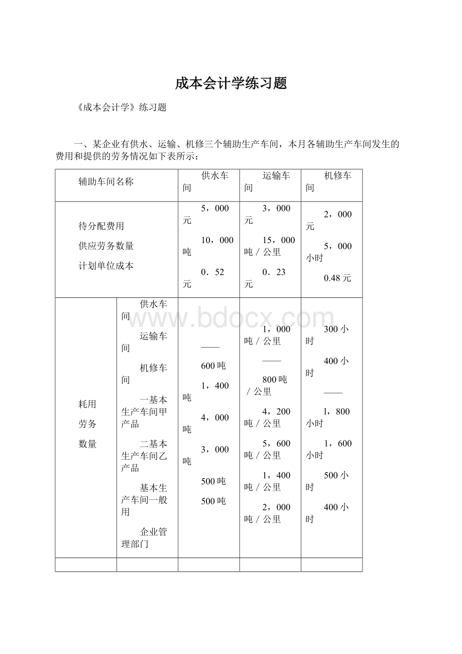 成本会计学练习题.docx_第1页