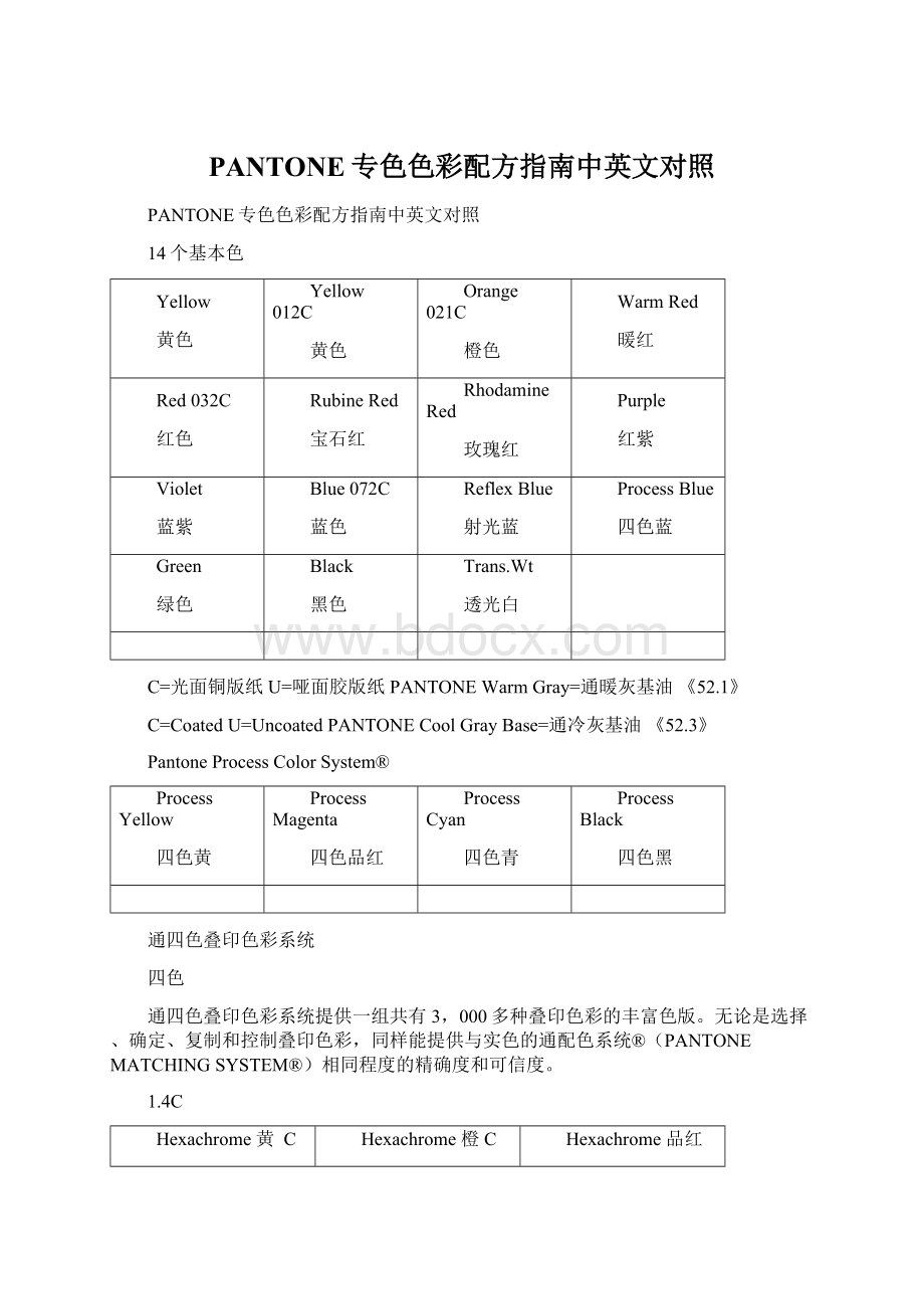 PANTONE专色色彩配方指南中英文对照Word下载.docx