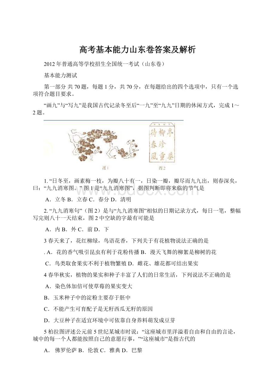 高考基本能力山东卷答案及解析.docx