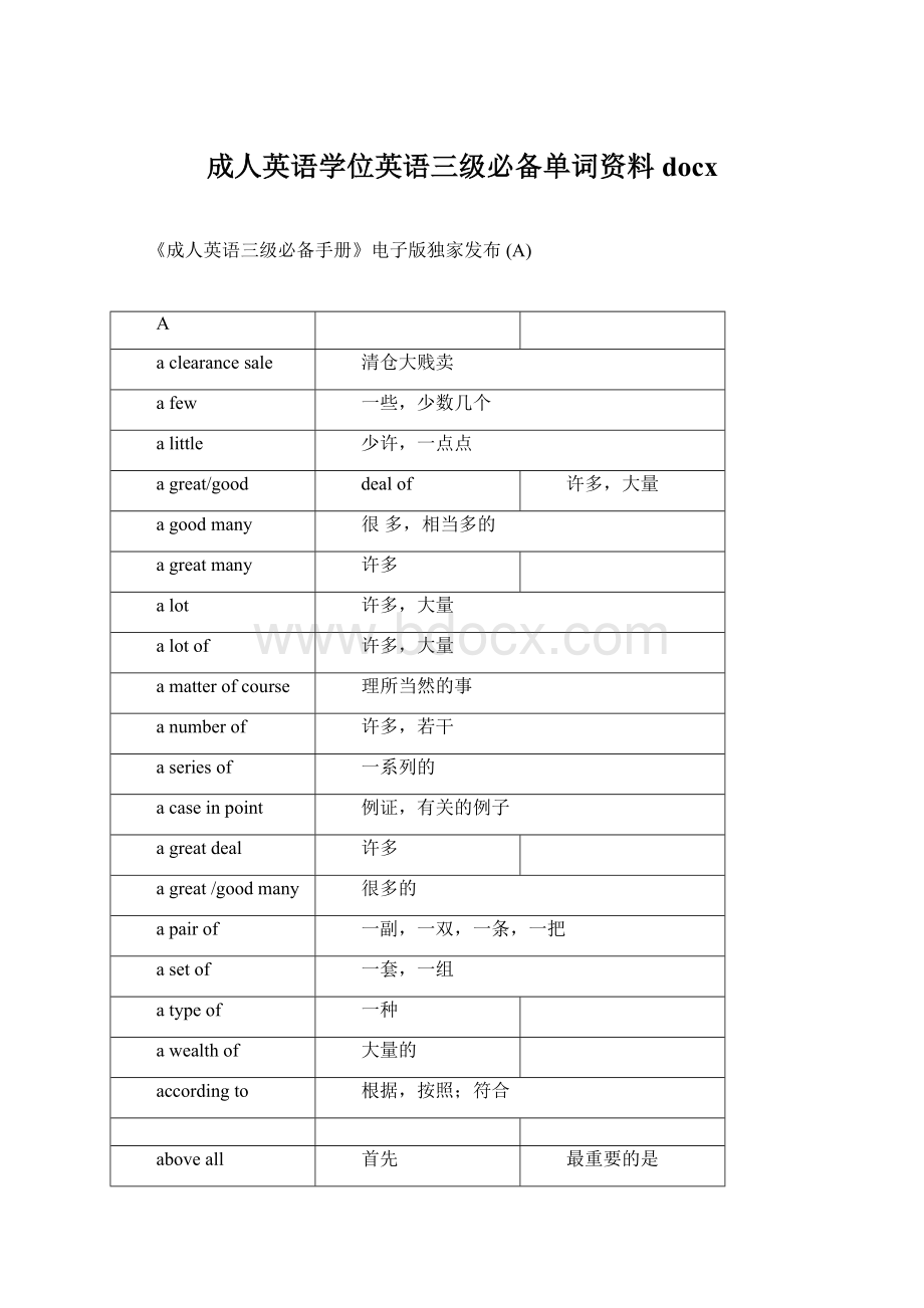 成人英语学位英语三级必备单词资料docxWord格式文档下载.docx