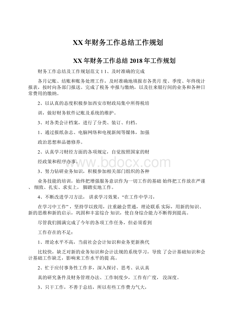 XX年财务工作总结工作规划.docx