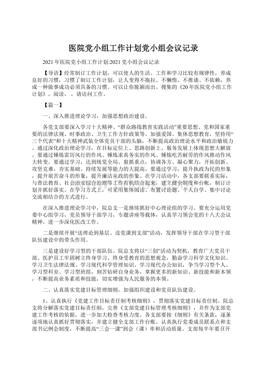 医院党小组工作计划党小组会议记录.docx