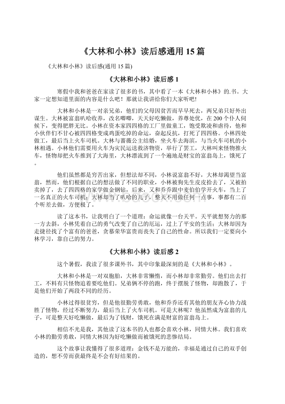 《大林和小林》读后感通用15篇.docx