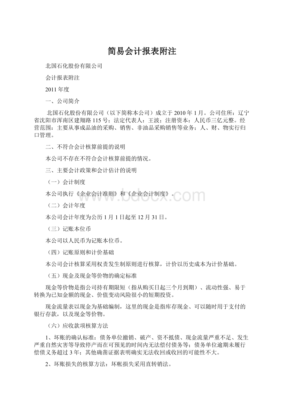 简易会计报表附注文档格式.docx