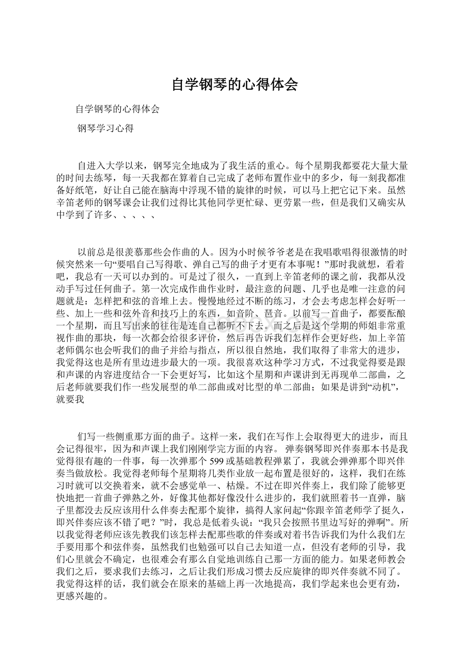 自学钢琴的心得体会Word文档格式.docx