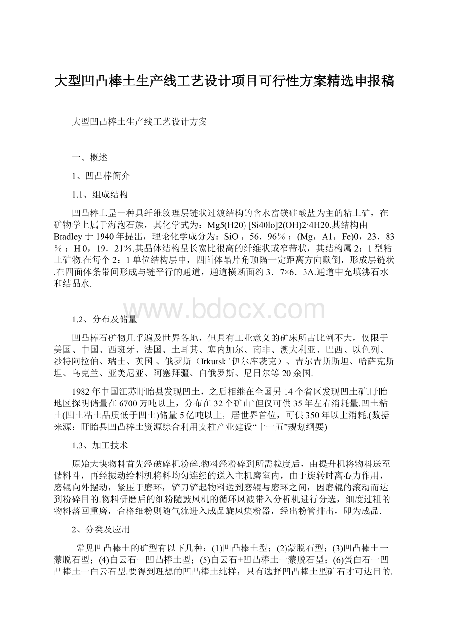 大型凹凸棒土生产线工艺设计项目可行性方案精选申报稿.docx