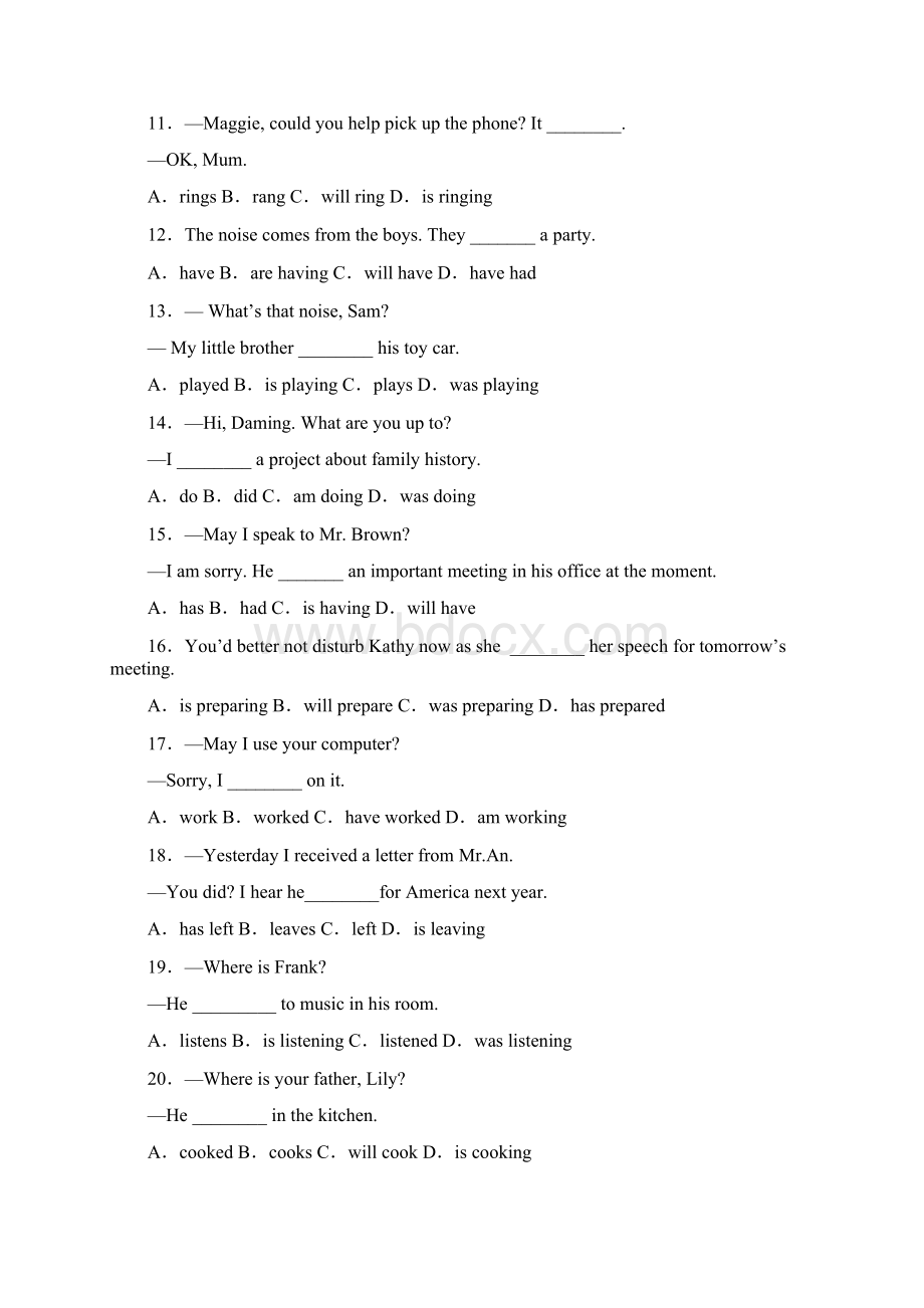 初中英语完整版现在进行时练习题.docx_第2页