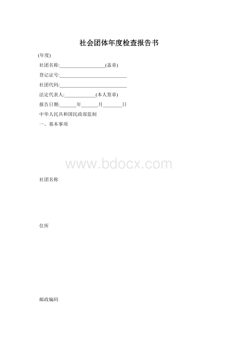 社会团体年度检查报告书Word文档格式.docx