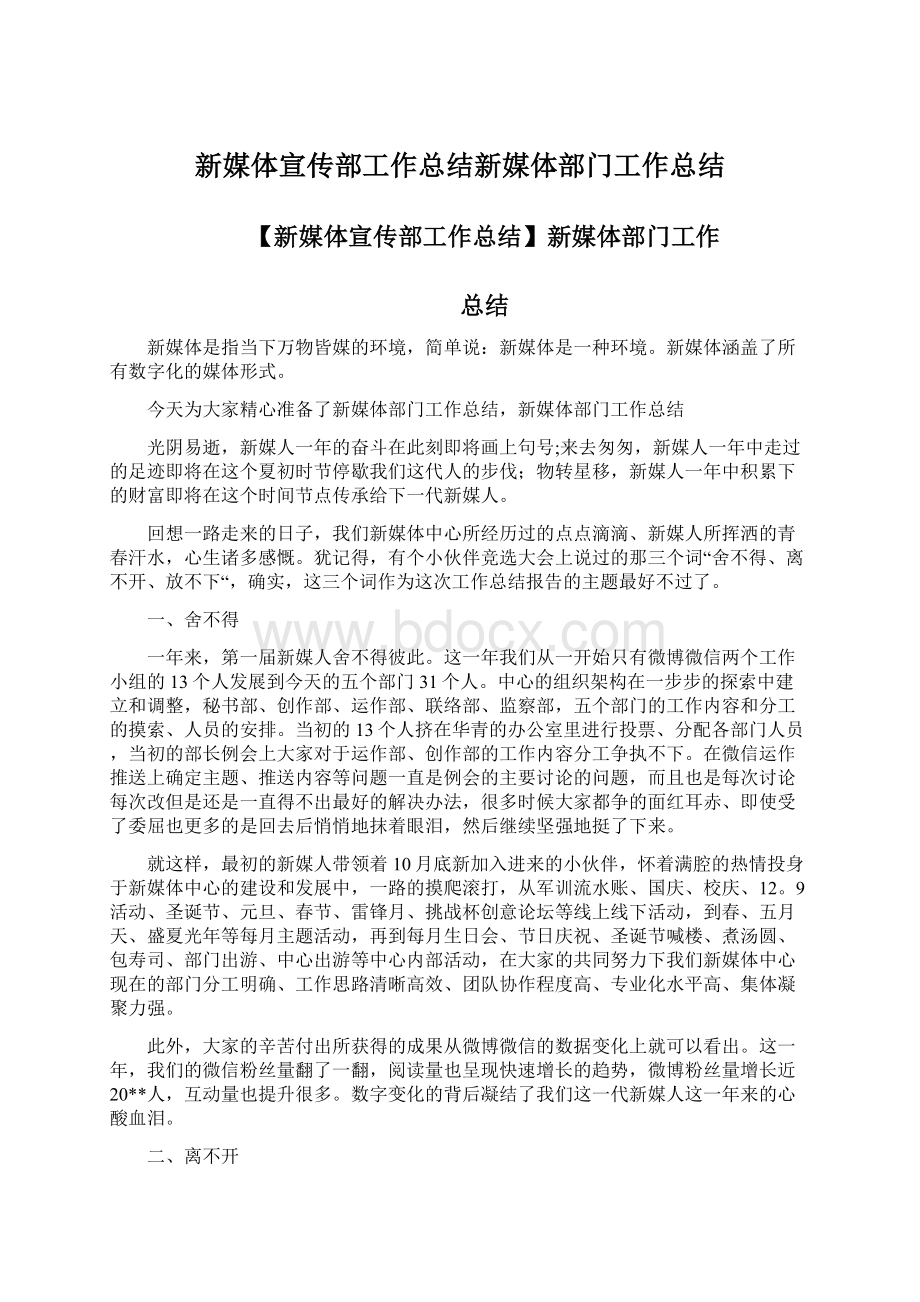 新媒体宣传部工作总结新媒体部门工作总结文档格式.docx