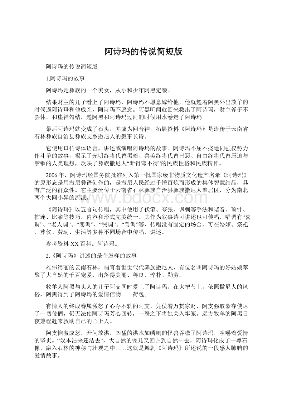 阿诗玛的传说简短版Word文件下载.docx_第1页