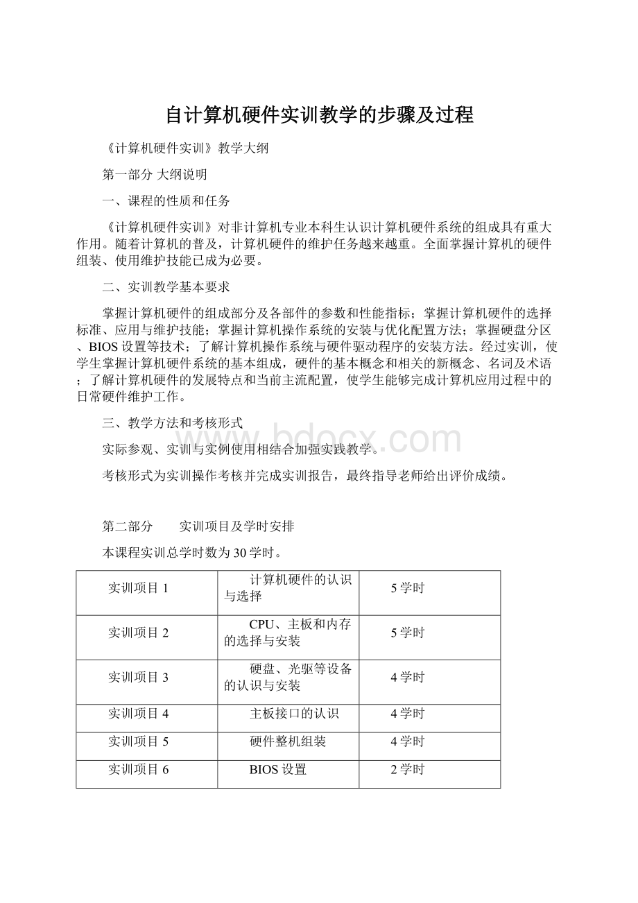 自计算机硬件实训教学的步骤及过程Word文件下载.docx_第1页