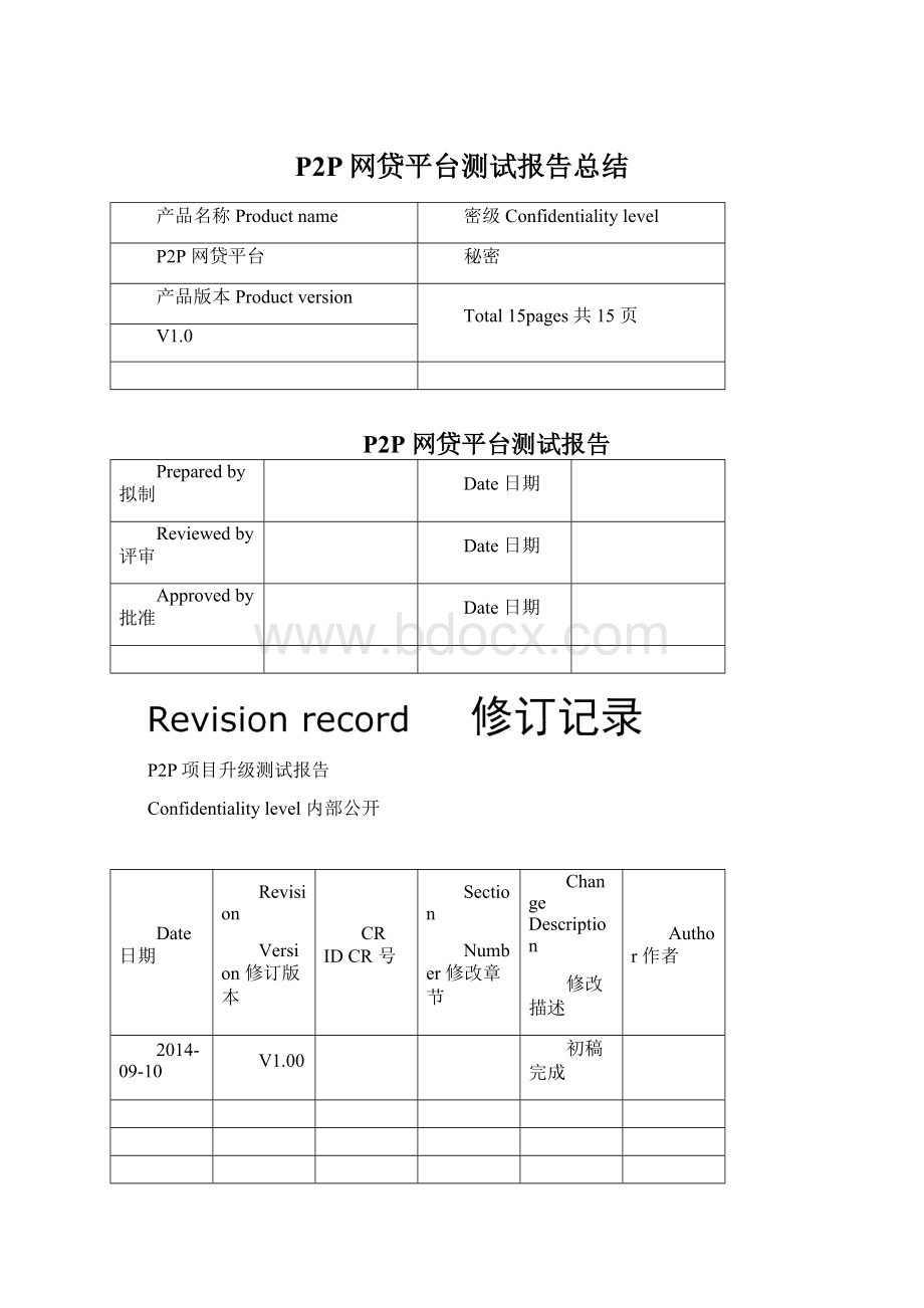 P2P网贷平台测试报告总结Word下载.docx