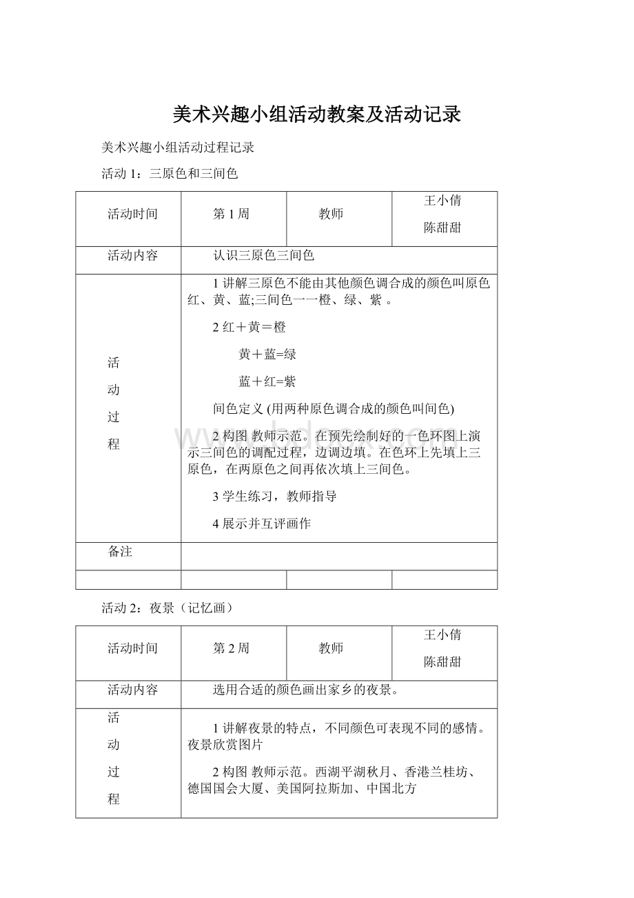 美术兴趣小组活动教案及活动记录.docx