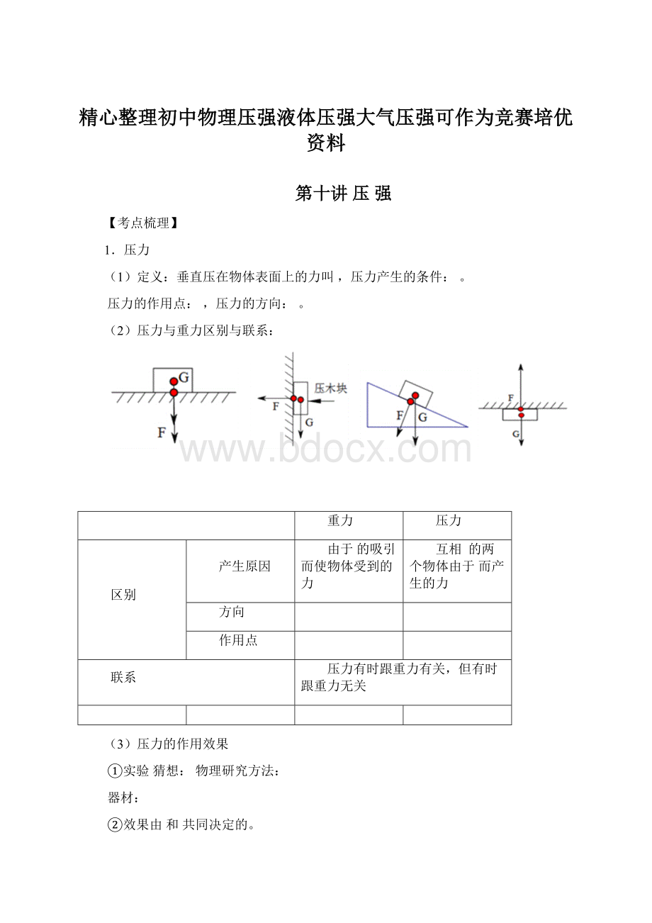 精心整理初中物理压强液体压强大气压强可作为竞赛培优资料.docx_第1页