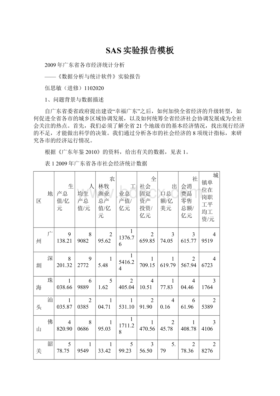 SAS实验报告模板Word文档下载推荐.docx