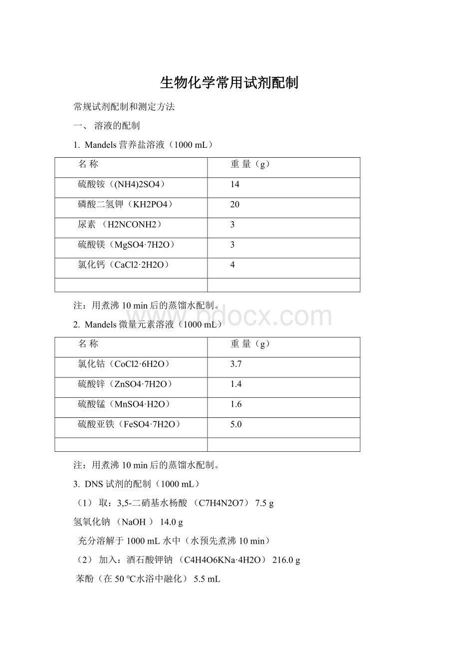 生物化学常用试剂配制文档格式.docx_第1页