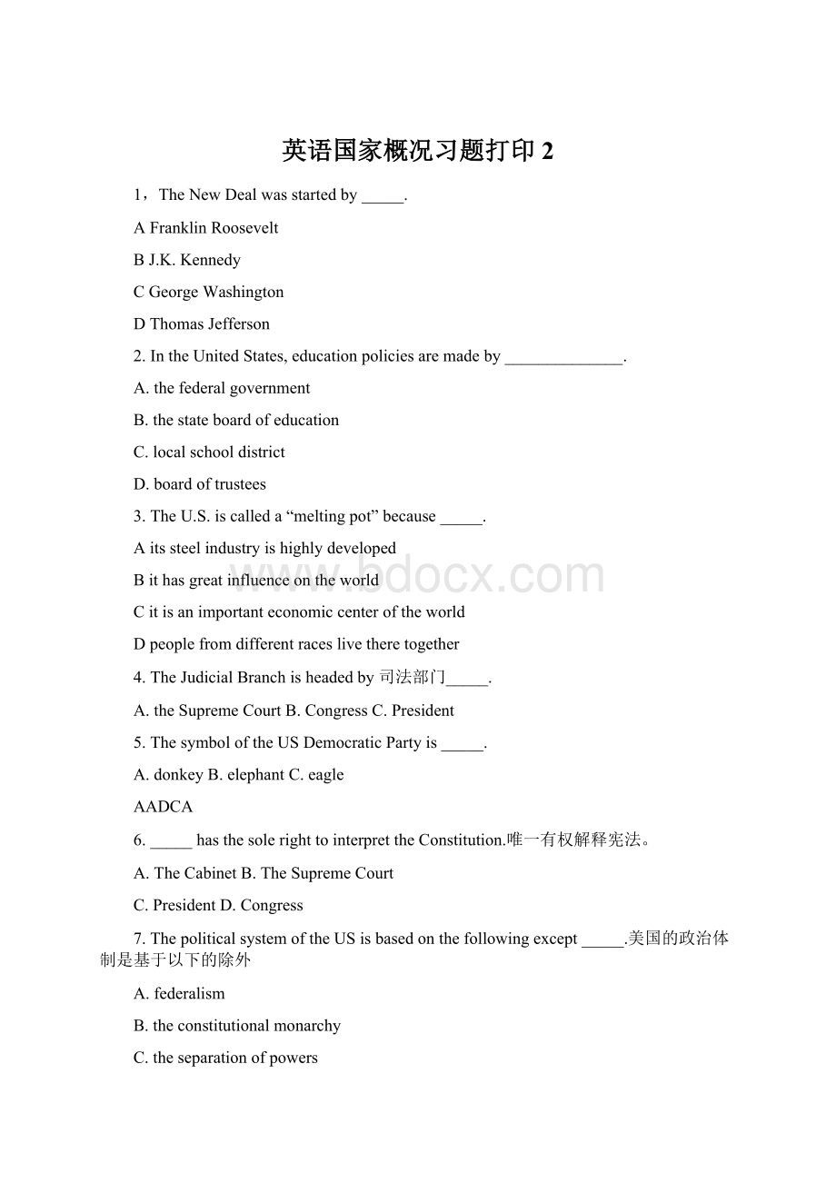 英语国家概况习题打印2.docx_第1页