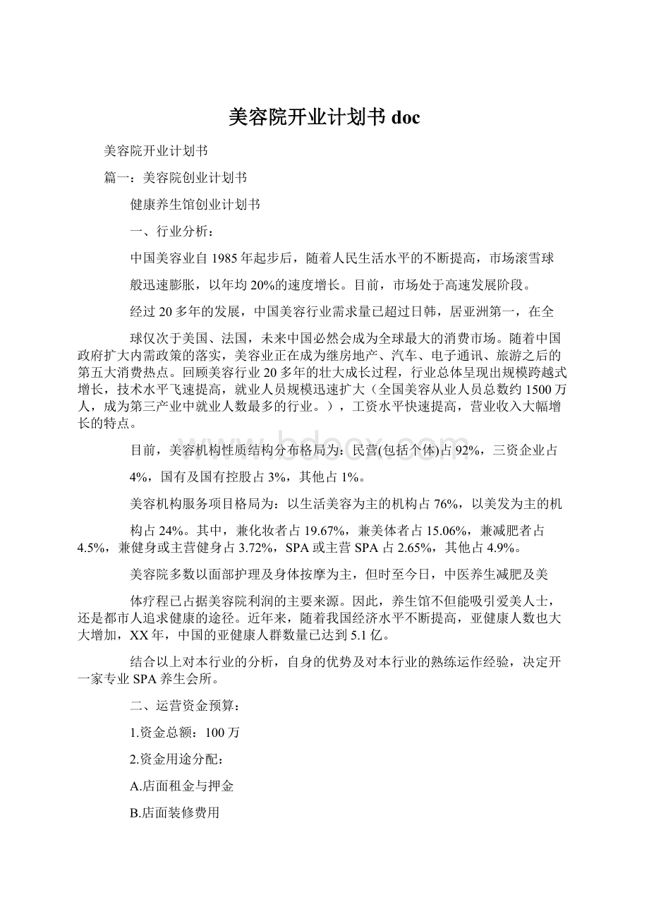 美容院开业计划书doc.docx_第1页