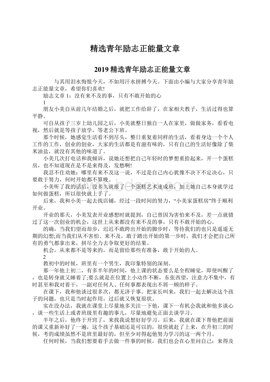 精选青年励志正能量文章Word文档格式.docx