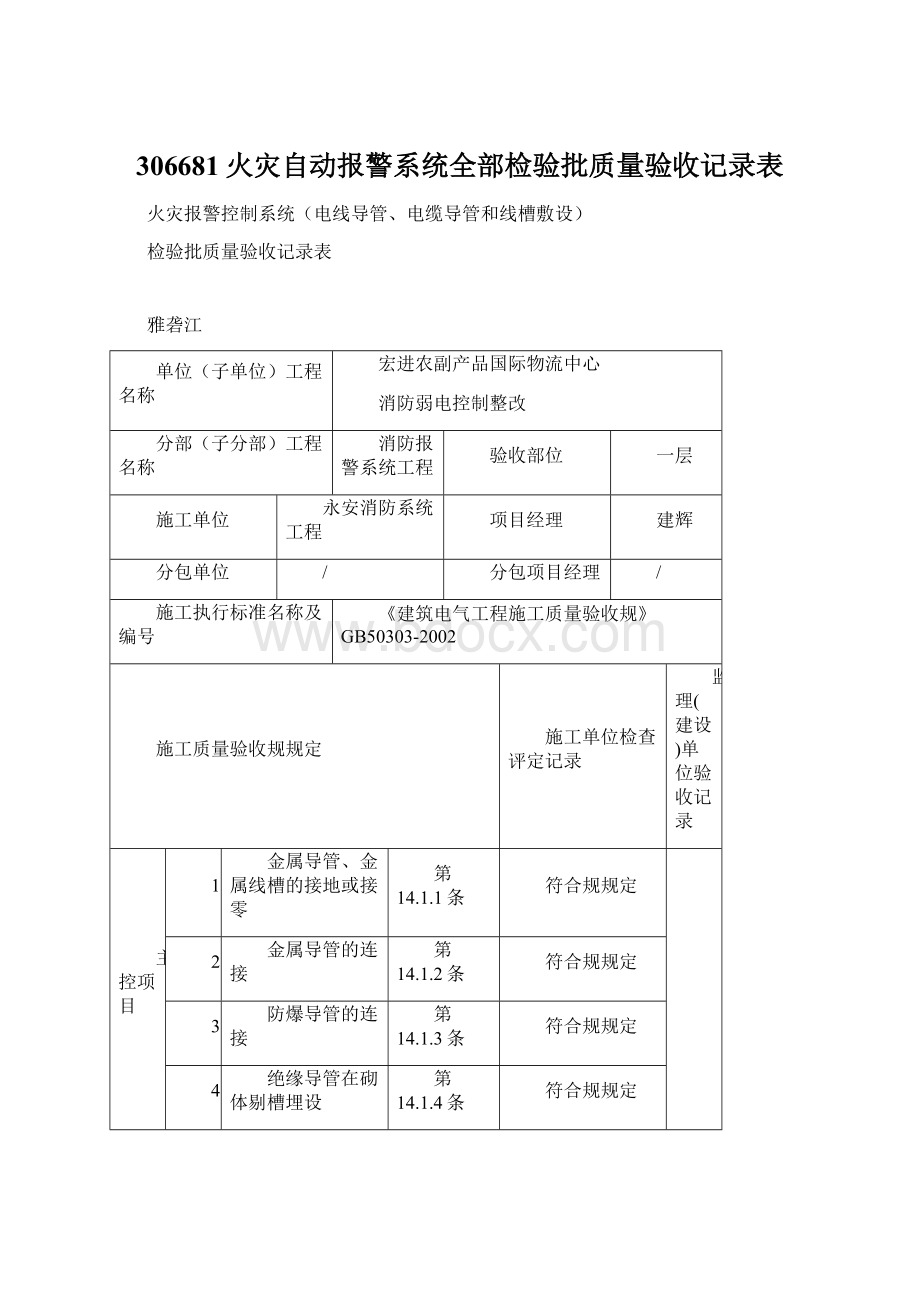 306681火灾自动报警系统全部检验批质量验收记录表.docx_第1页