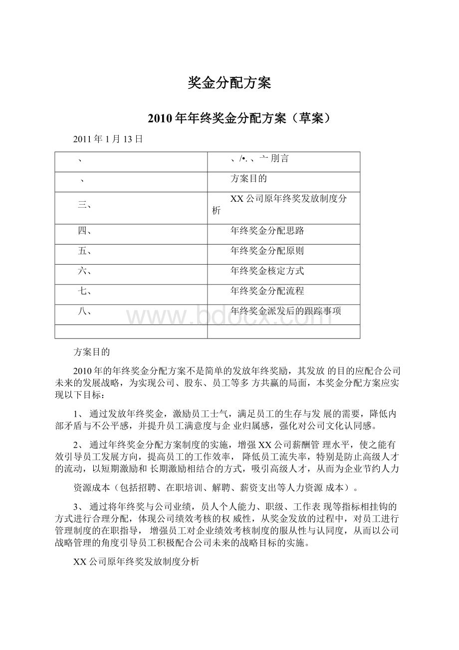 奖金分配方案Word格式.docx