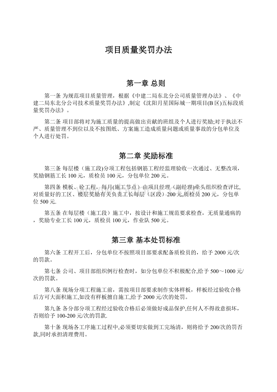 项目质量奖罚办法Word文档下载推荐.docx