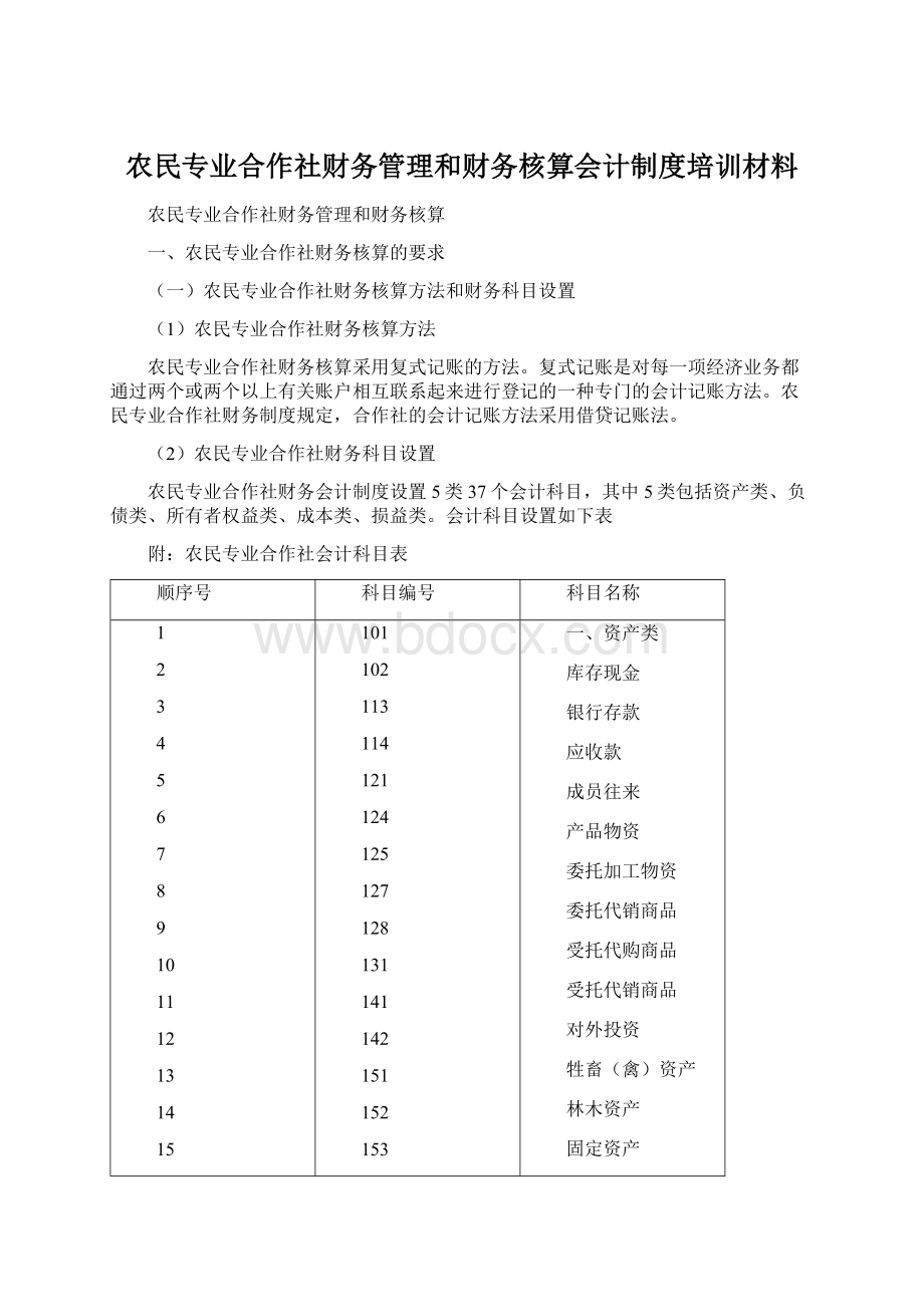 农民专业合作社财务管理和财务核算会计制度培训材料Word文档格式.docx_第1页