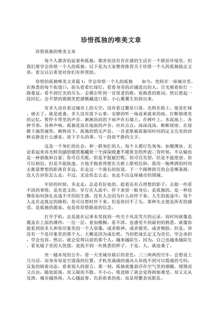 珍惜孤独的唯美文章.docx