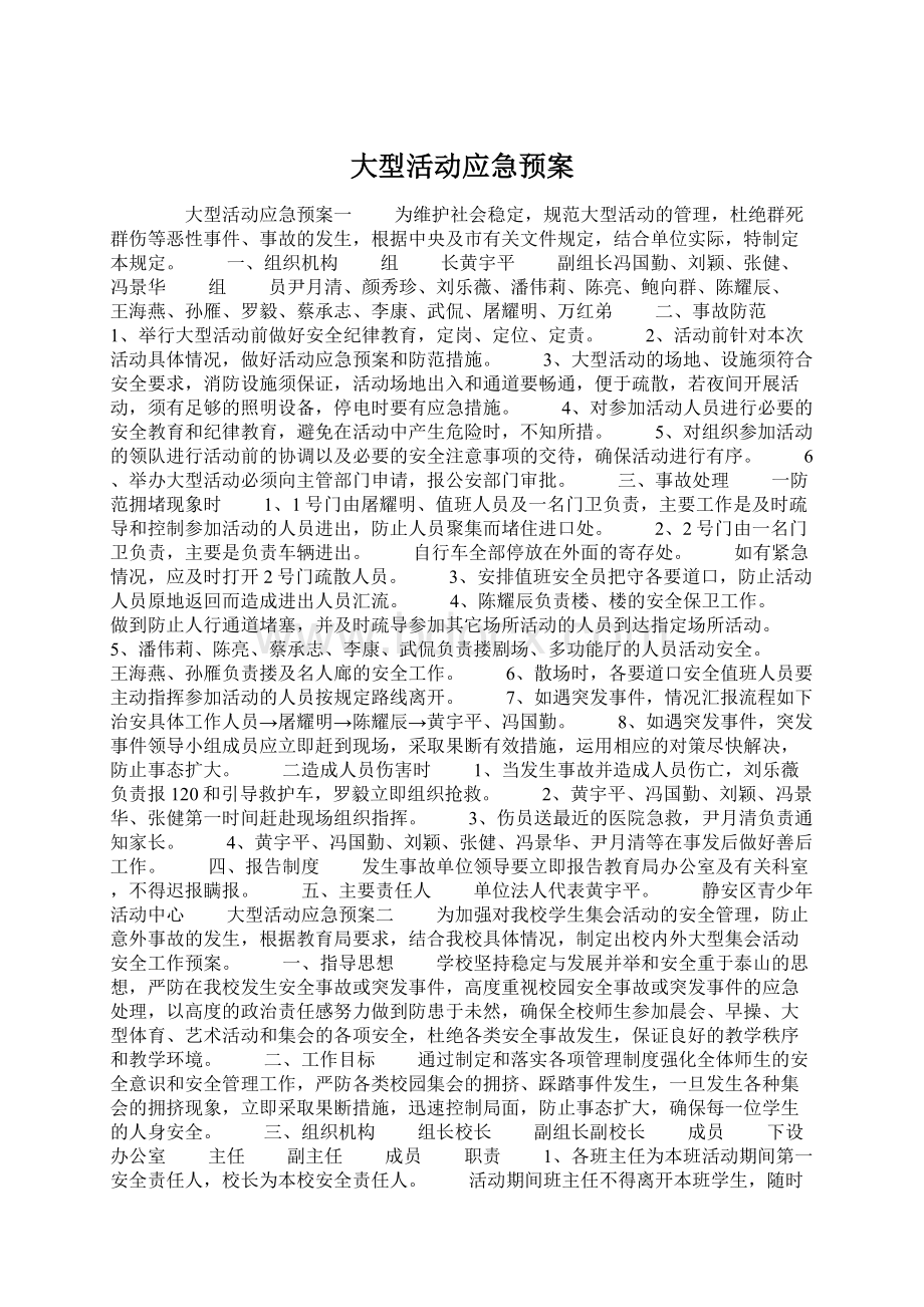 大型活动应急预案Word文档格式.docx