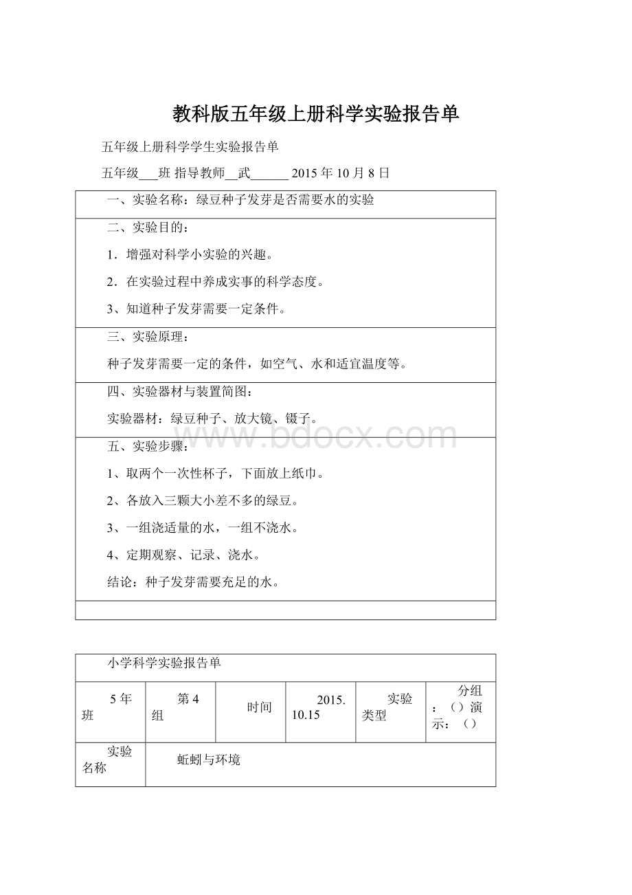 教科版五年级上册科学实验报告单Word文件下载.docx_第1页