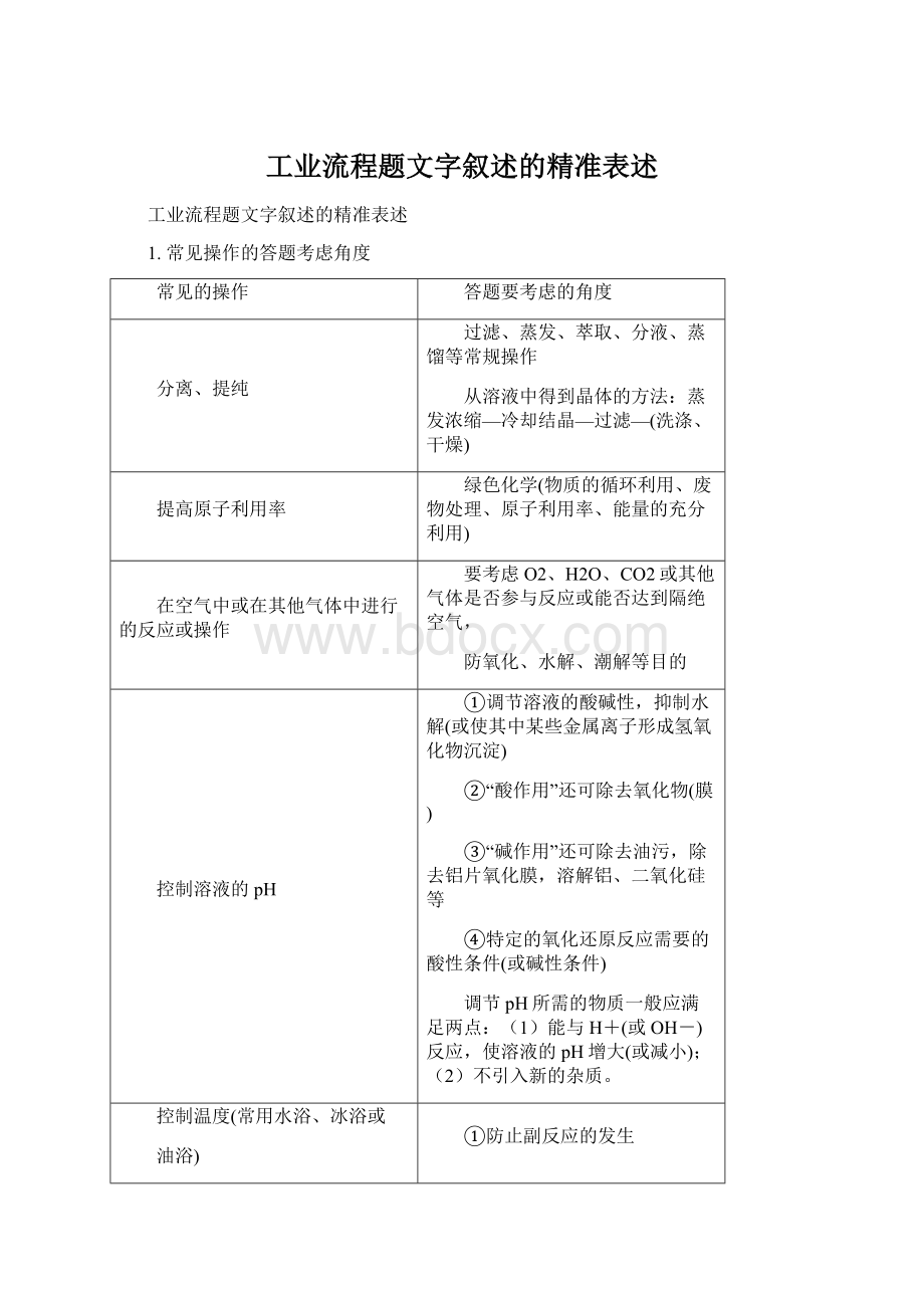 工业流程题文字叙述的精准表述.docx_第1页