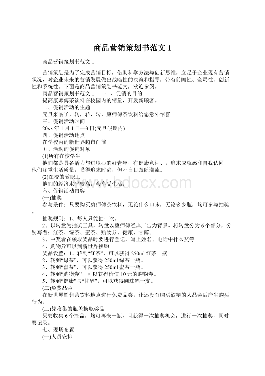 商品营销策划书范文1Word文件下载.docx