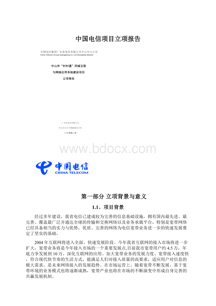 中国电信项目立项报告.docx