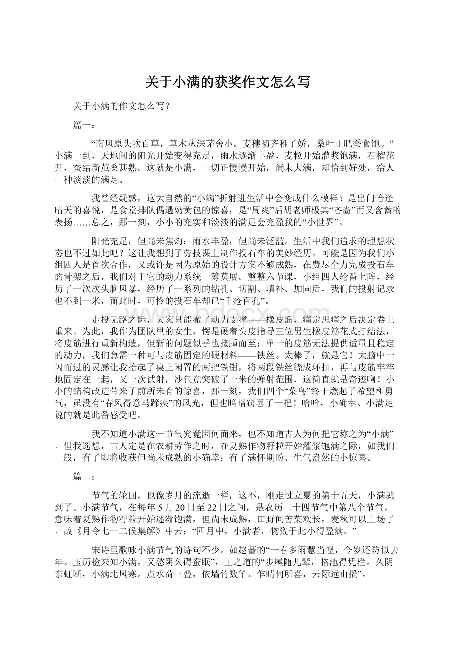 关于小满的获奖作文怎么写Word格式文档下载.docx