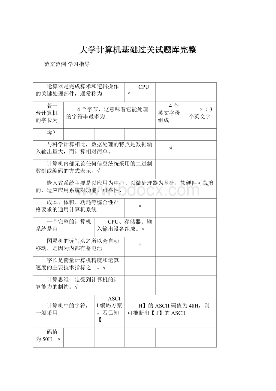 大学计算机基础过关试题库完整文档格式.docx_第1页