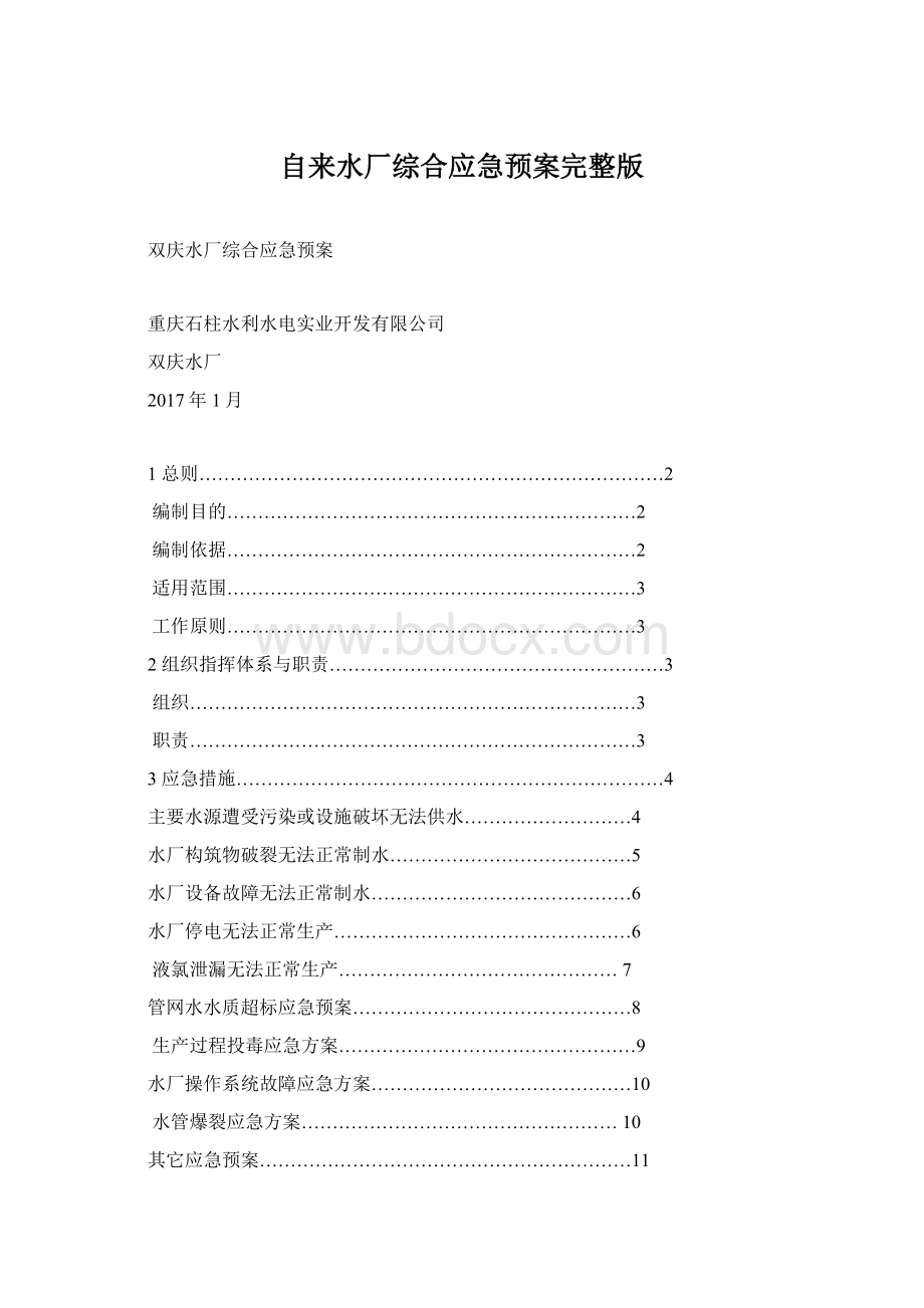 自来水厂综合应急预案完整版Word文档下载推荐.docx