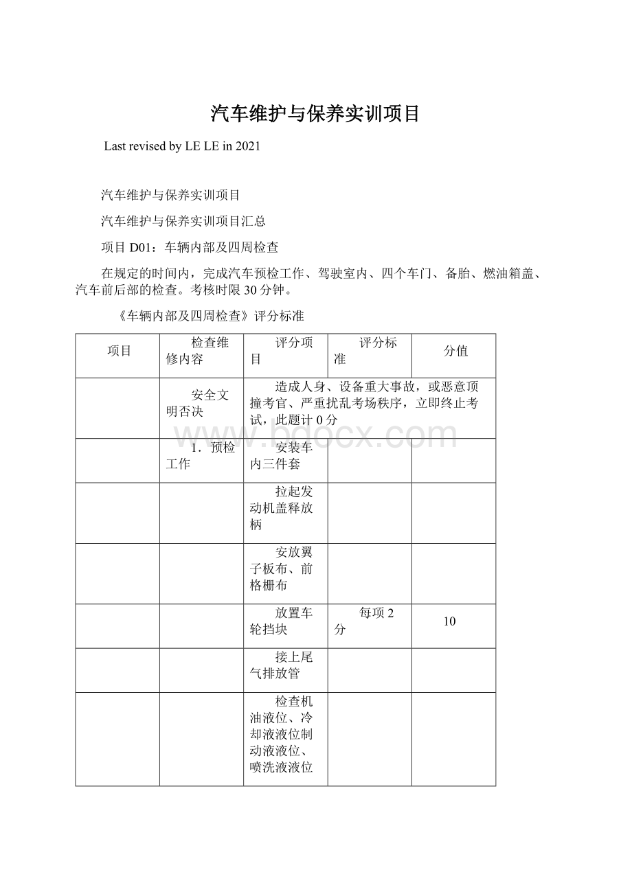 汽车维护与保养实训项目.docx_第1页