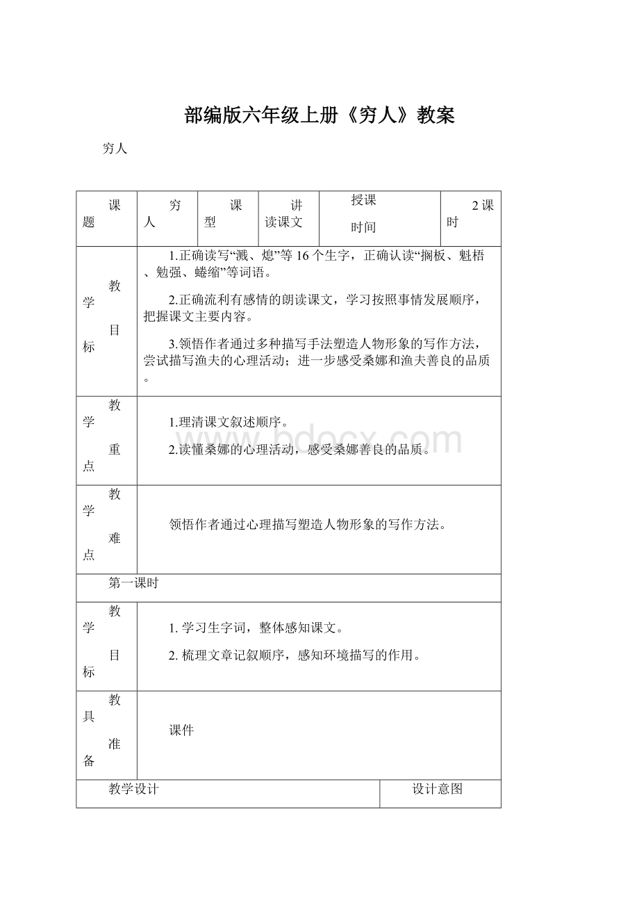 部编版六年级上册《穷人》教案Word文档格式.docx