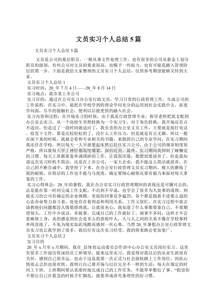 文员实习个人总结5篇文档格式.docx_第1页