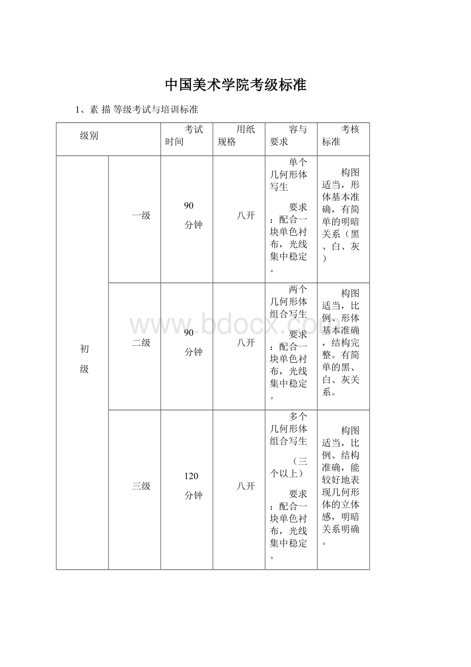 中国美术学院考级标准.docx